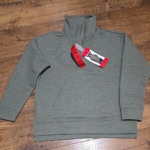 Kirkland Signature Ribbed Half-Zip Pullover Hoodie in Olive